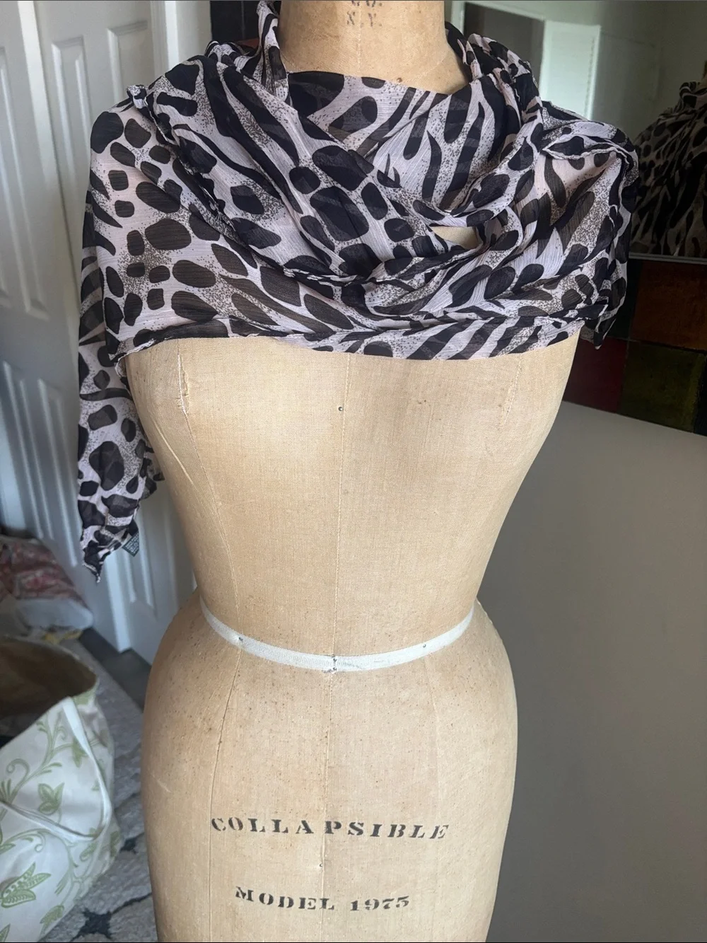 Lightweight Black and White Animal Print Scarf